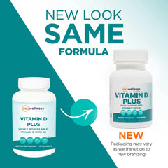 Reignite Wellness Vitamin D Plus bottle pouring with 60 softgels.