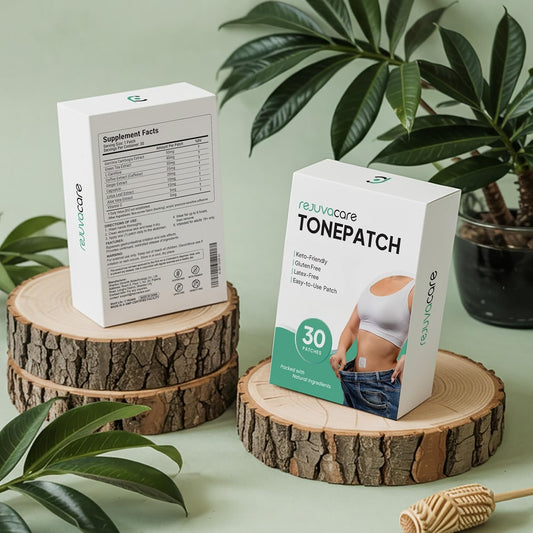 Applying Rejuvacare TonePatch to the abdomen for overnight wear.