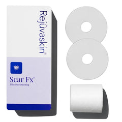 Rejuvaskin Scar Fx breast scar sheet on skin, gentle silicone for post-surgery care