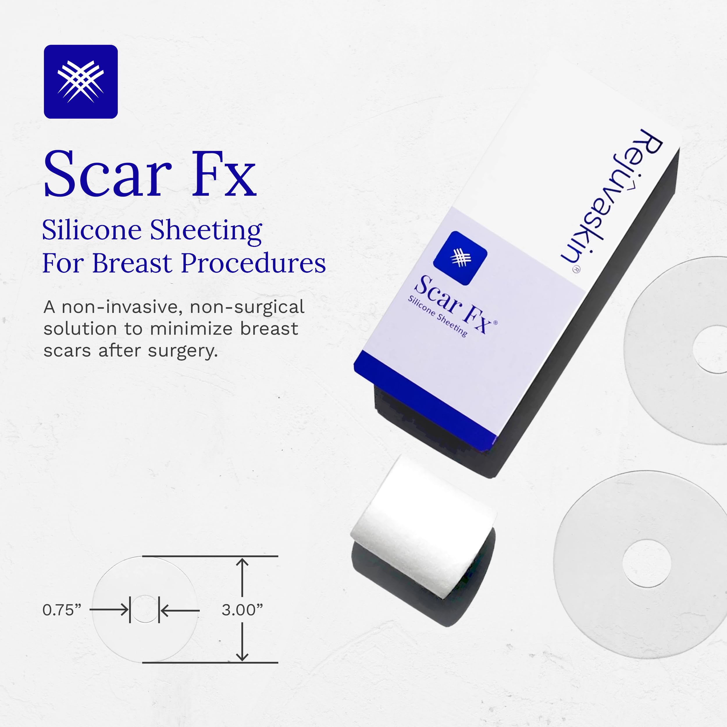 Rejuvaskin Scar Fx self-adhering silicone close-up, conforms to curves for comfortable wear