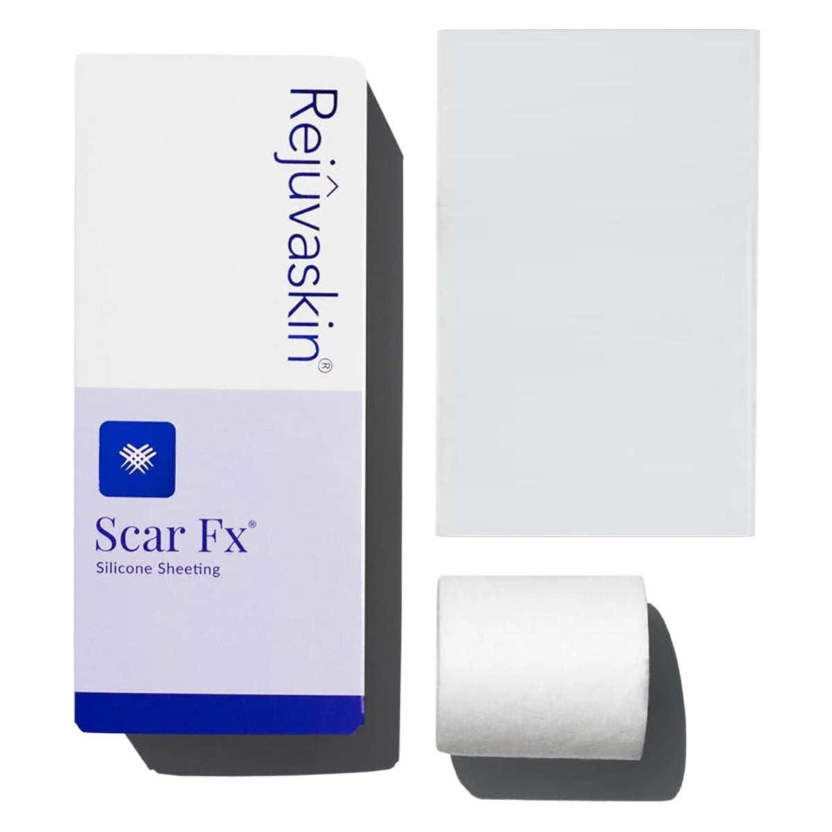Rejuvaskin Scar Fx silicone sheet packaging shown for discreet scar care