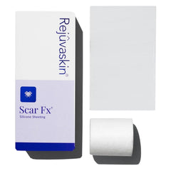 Rejuvaskin Scar Fx silicone sheet packaging shown for discreet scar care