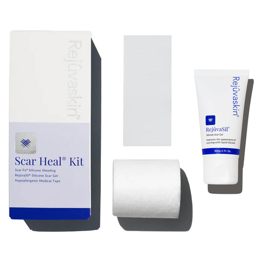 The Rejuvaskin silicone sheet close-up hydrates and compresses small scars for smoother skin.