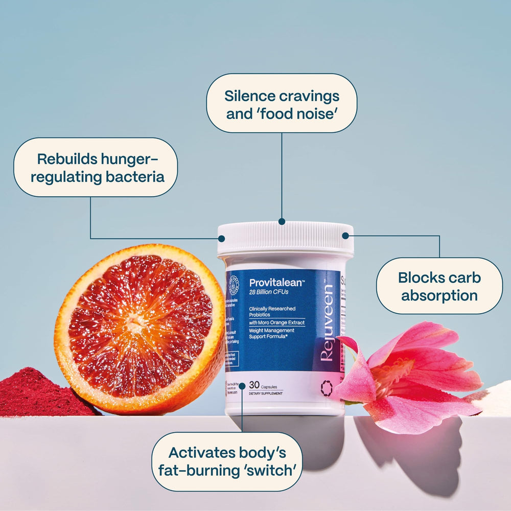 Rejuveen Provitalean chromium supplement bottle highlighting cravings management.