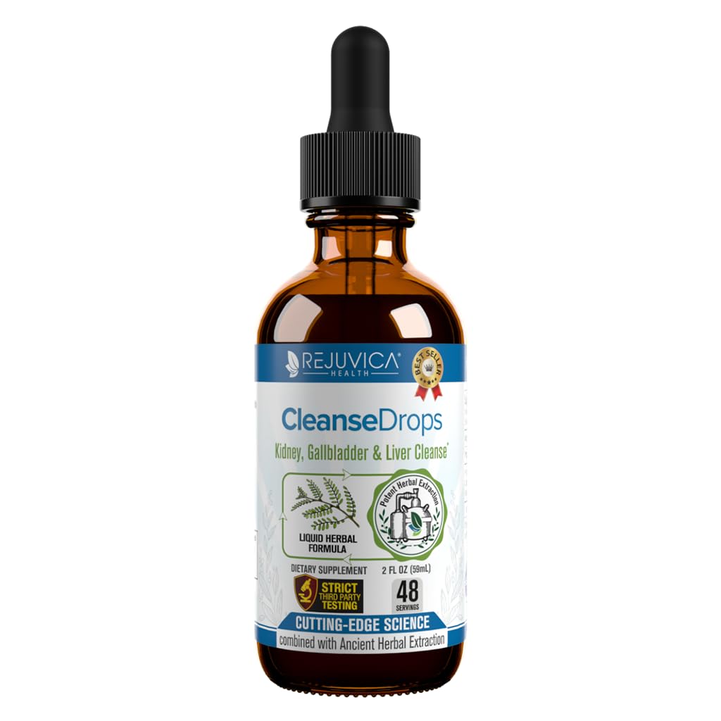 Rejuvica Health Cleanse Drops bottle front view for easy dosing and daily detox routines.