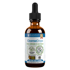Rejuvica Health Cleanse Drops bottle front view for easy dosing and daily detox routines.