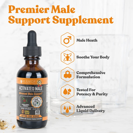 Rejuvica Health Activated Male dropper—precise dosing for consistent daily use.
