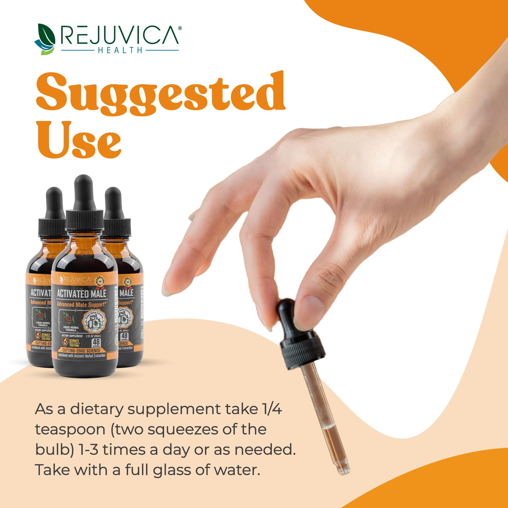 Rejuvica Health Activated Male liquid close-up—smooth extraction preserves potency.