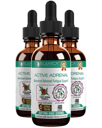 Rejuvica Health Active Adrenal tincture bottle on a shelf for daily use.
