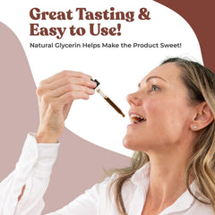Rejuvica Health Active Iodine drops glass with label highlights taste and ease.