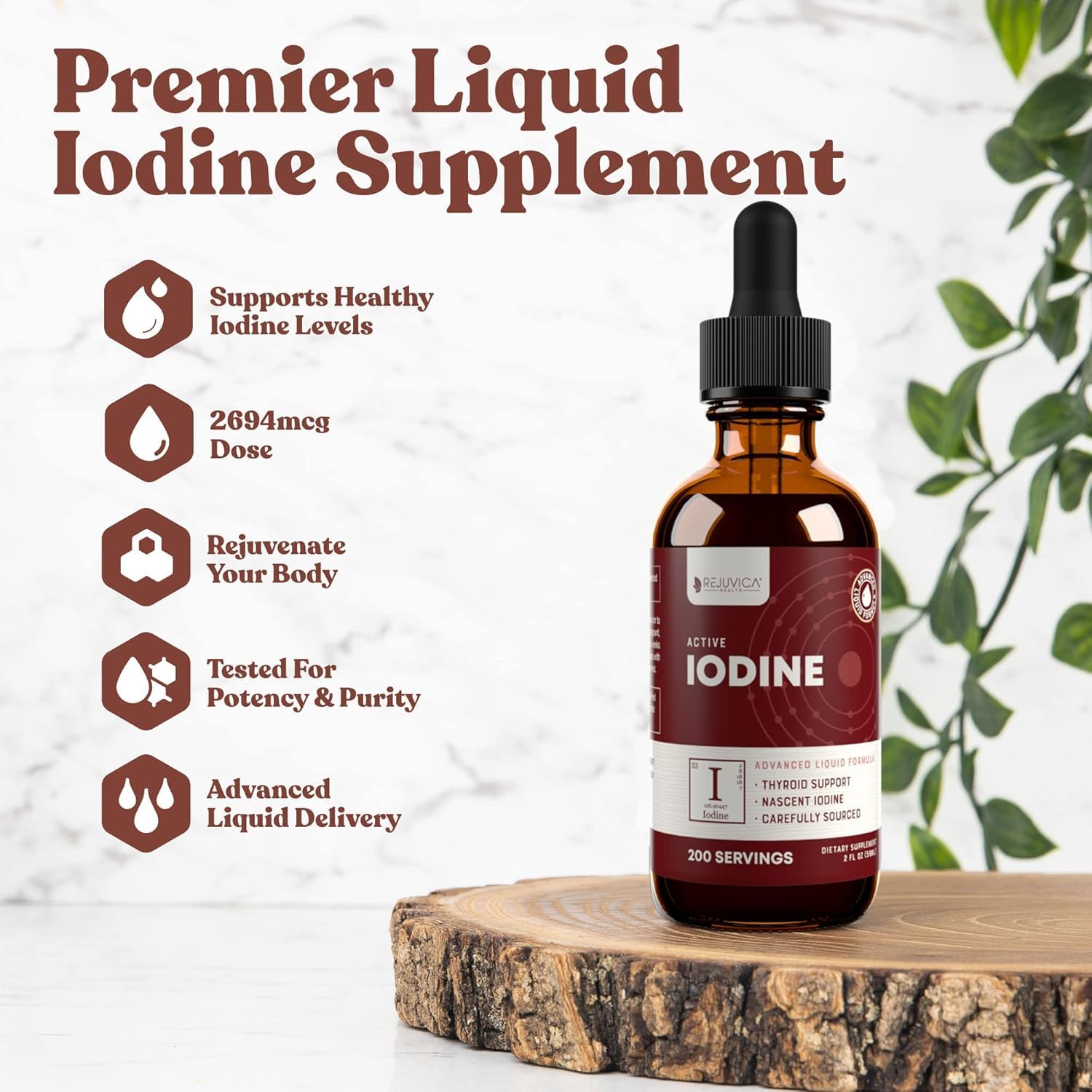 Rejuvica Health Active Iodine drops dropper illustrates precise dosing on the tongue.