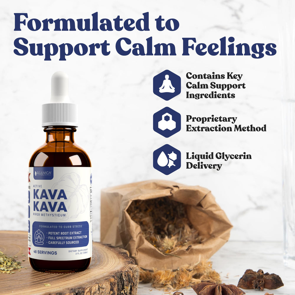 Close-up of Rejuvica Health Active Kava label featuring noble kava root