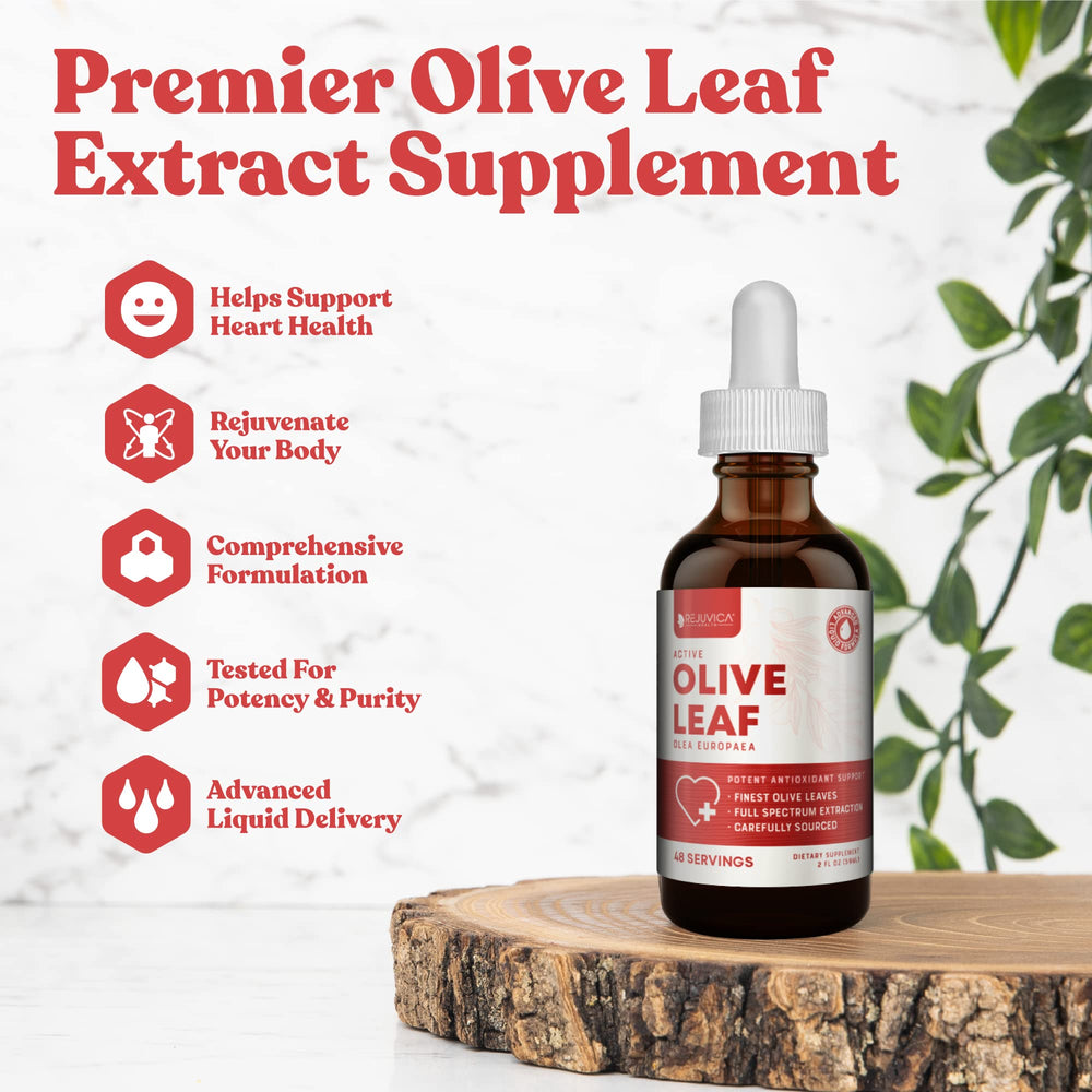 Dropper close-up from Rejuvica Health Active Olive Leaf Drops, showing easy use.