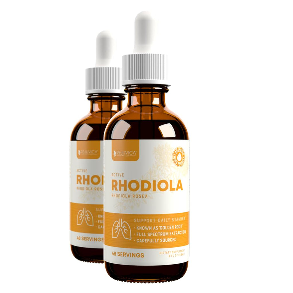 Rejuvica Health Active Rhodiola bottle pour shows easy on-the-go use and energy support