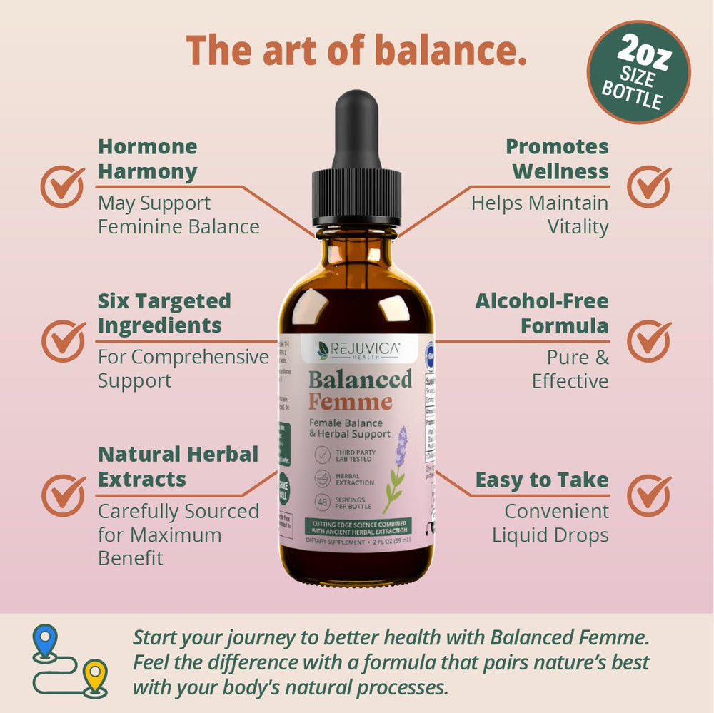 Rejuvica Health Balanced Femme dropper application enables quick, precise taste-friendly use.