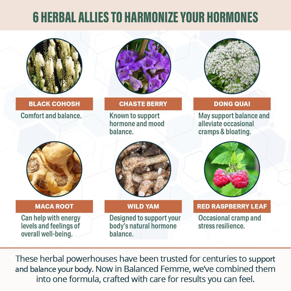 Rejuvica Health Balanced Femme organic and wildcrafted sourcing supports natural quality.