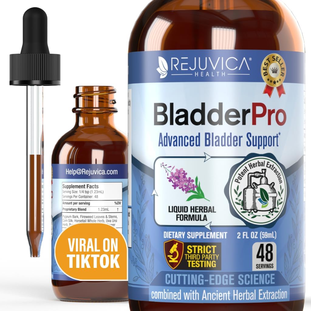Rejuvica Health BladderPro bottle label showing natural bladder support ingredients.