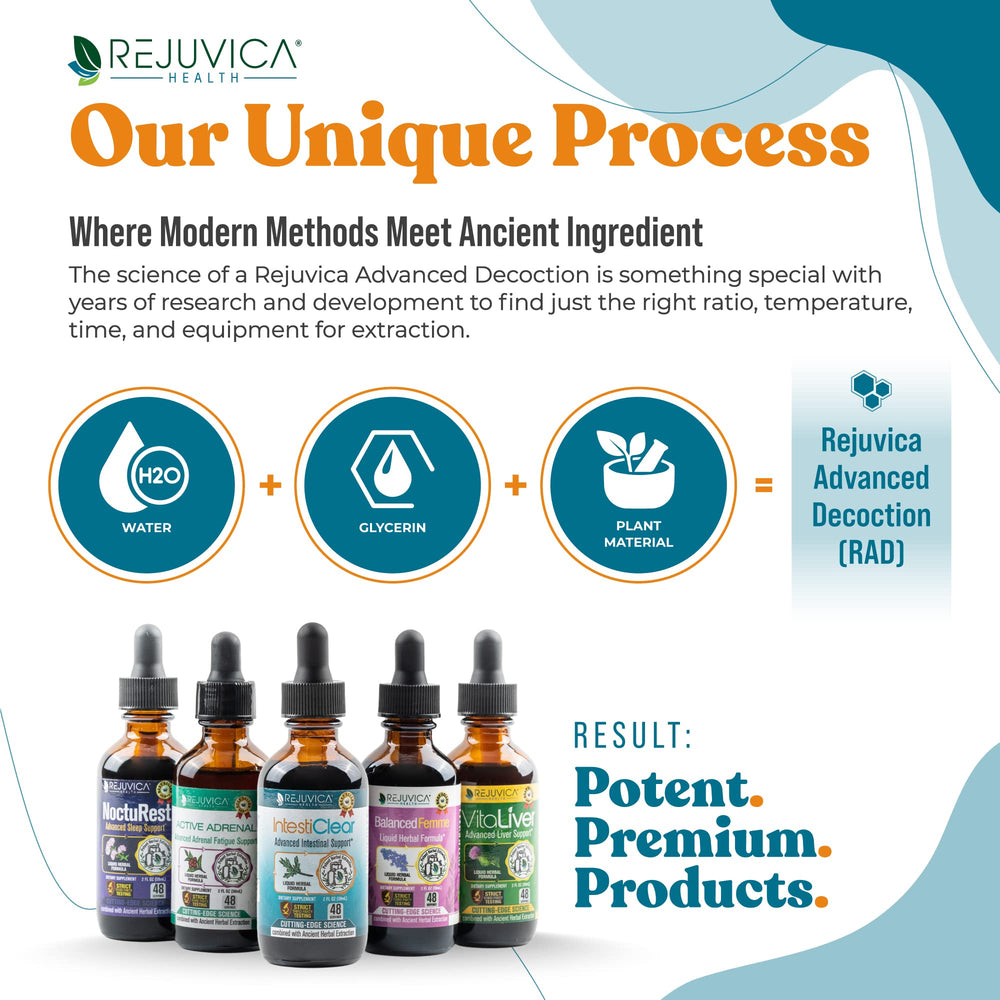Rejuvica Health IntestiClear label front highlighting organic herb blend.