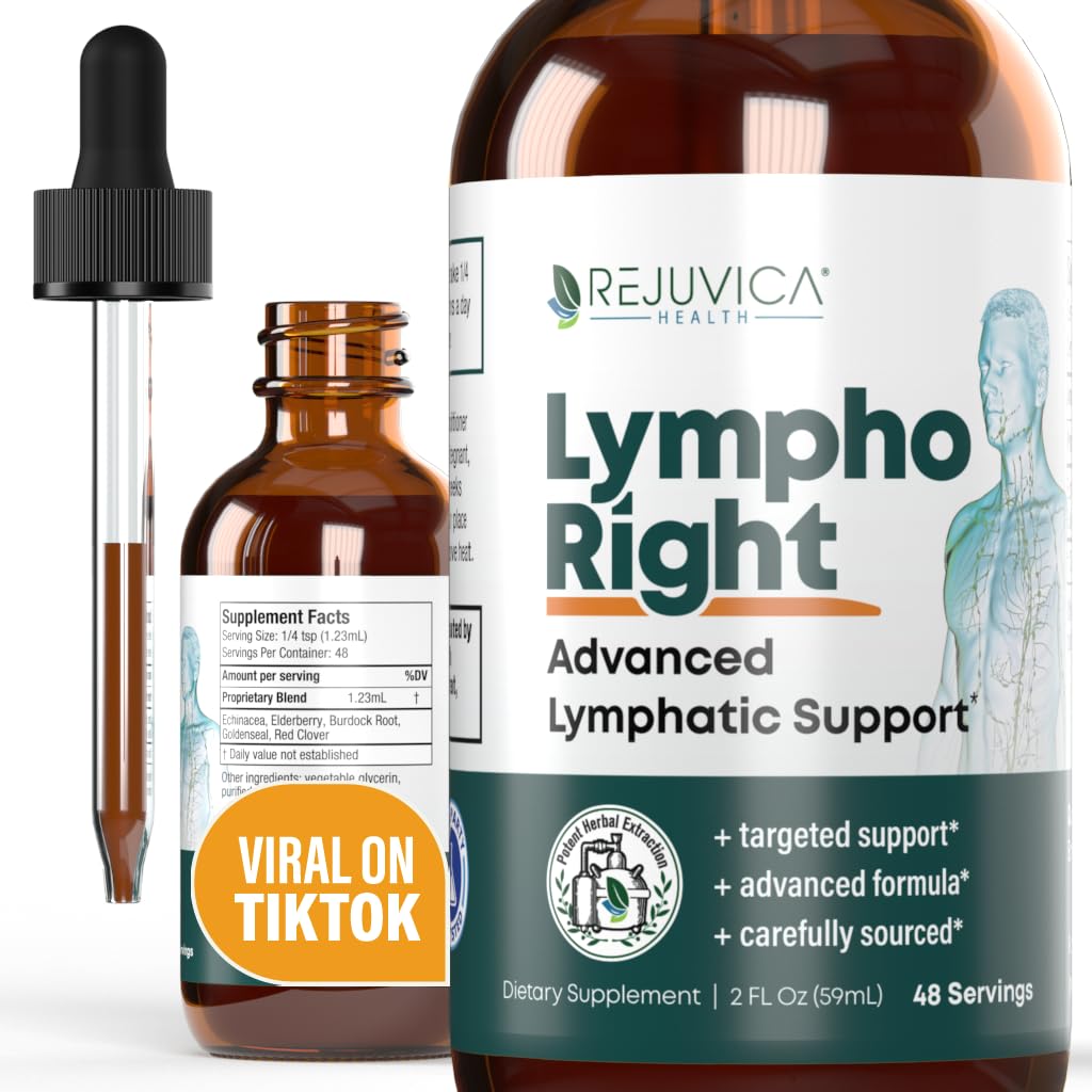 Rejuvica Health LymphoRight bottle with label showing product name and use