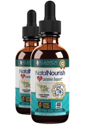 Rejuvica Health NatalNourish bottle front shows herbal lactation support in a sleek bottle.