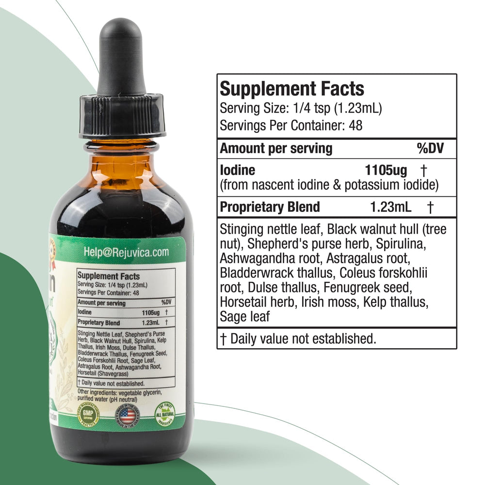 Thyrobin bottle with glass suggests daily, on-the-go use.