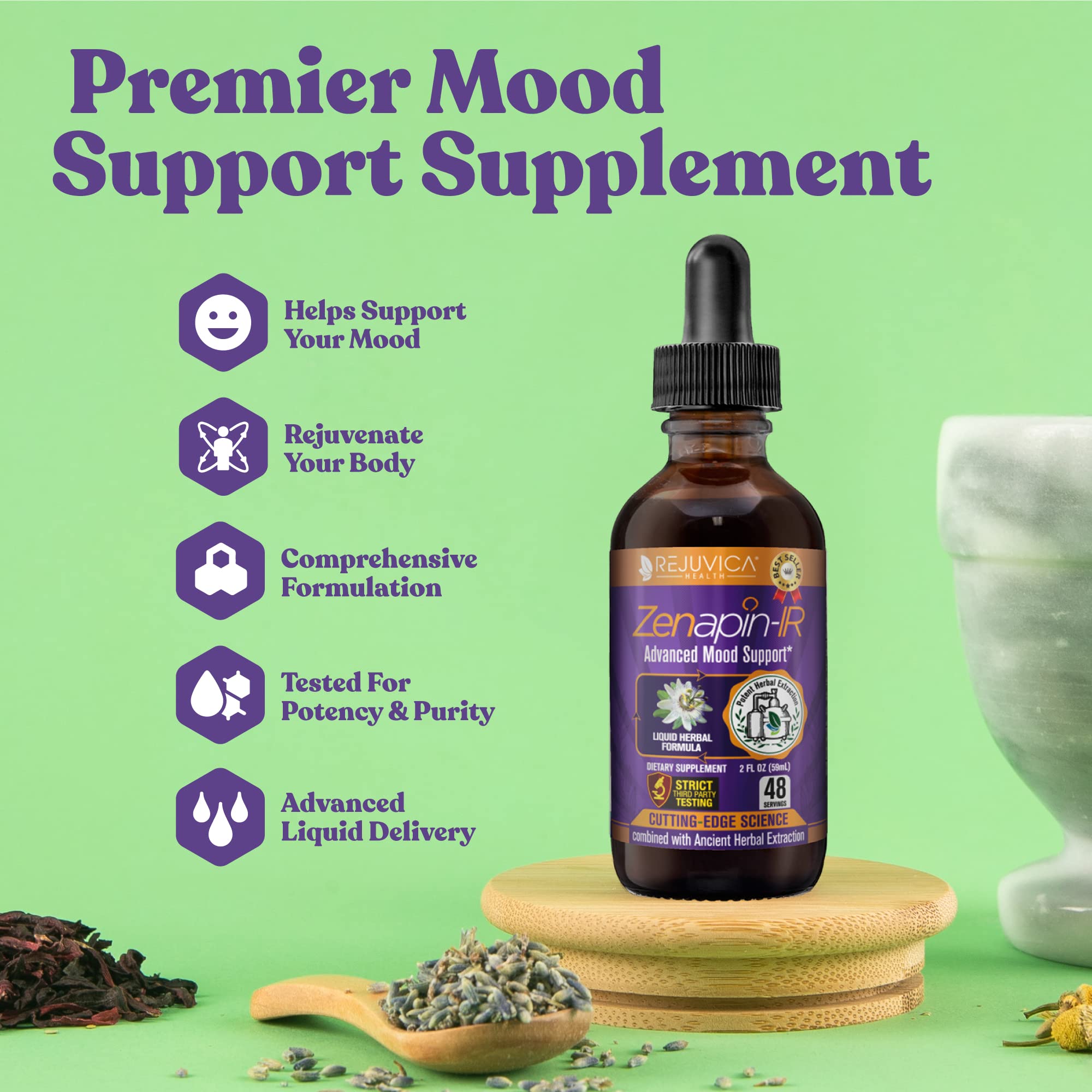 Zenapin IR ingredients label highlights natural mood-support sources.