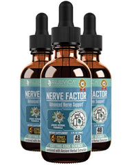 Rejuvica Health NerveFactor bottle closeup for easy daily, alcohol-free use