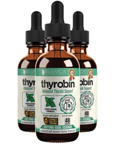 Rejuvica Thyrobin liquid bottle ready for convenient daily thyroid support.