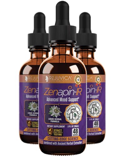 Rejuvica Zenapin IR bottle with pour for easy mood-support dosing.