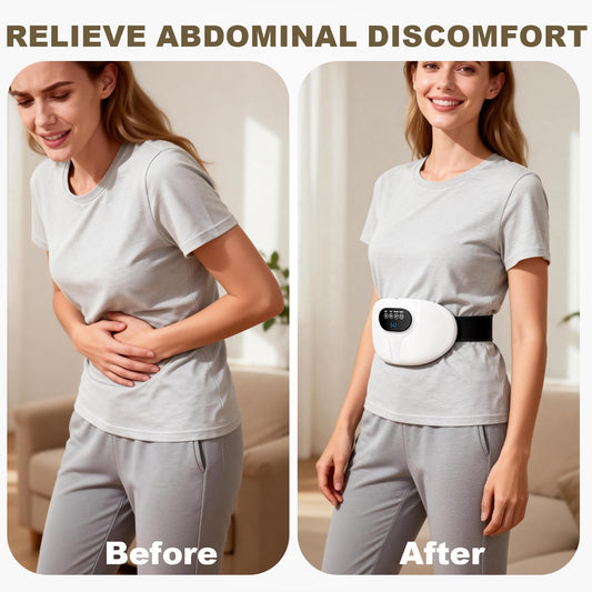 Relassy cordless belly massager powered by a 2500 mAh battery for travel use.