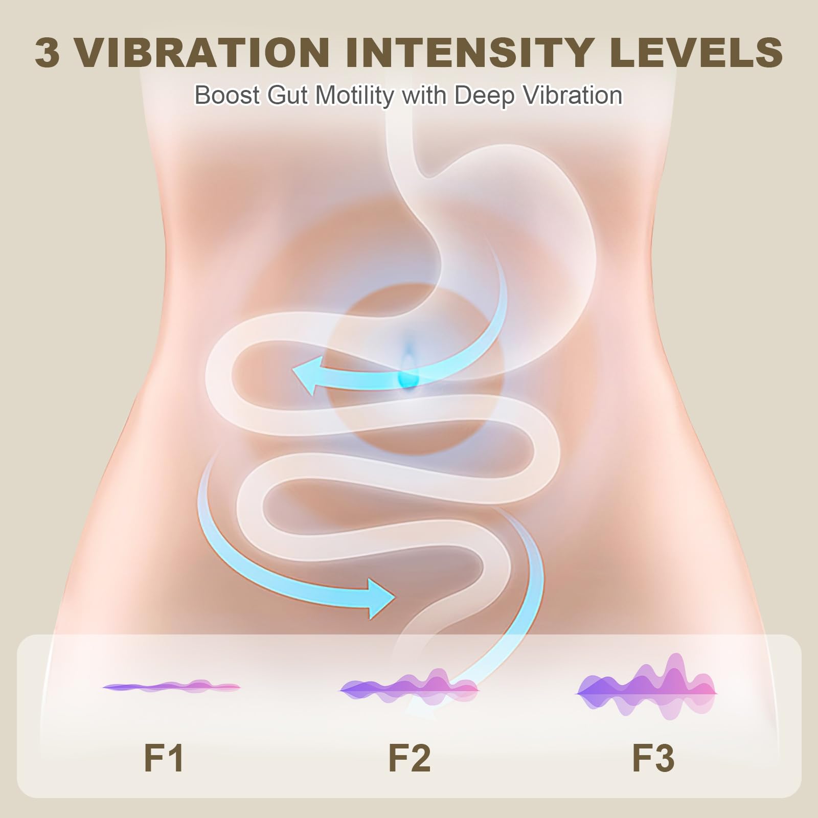Relassy red-light, vibration and heat therapy on the abdomen.