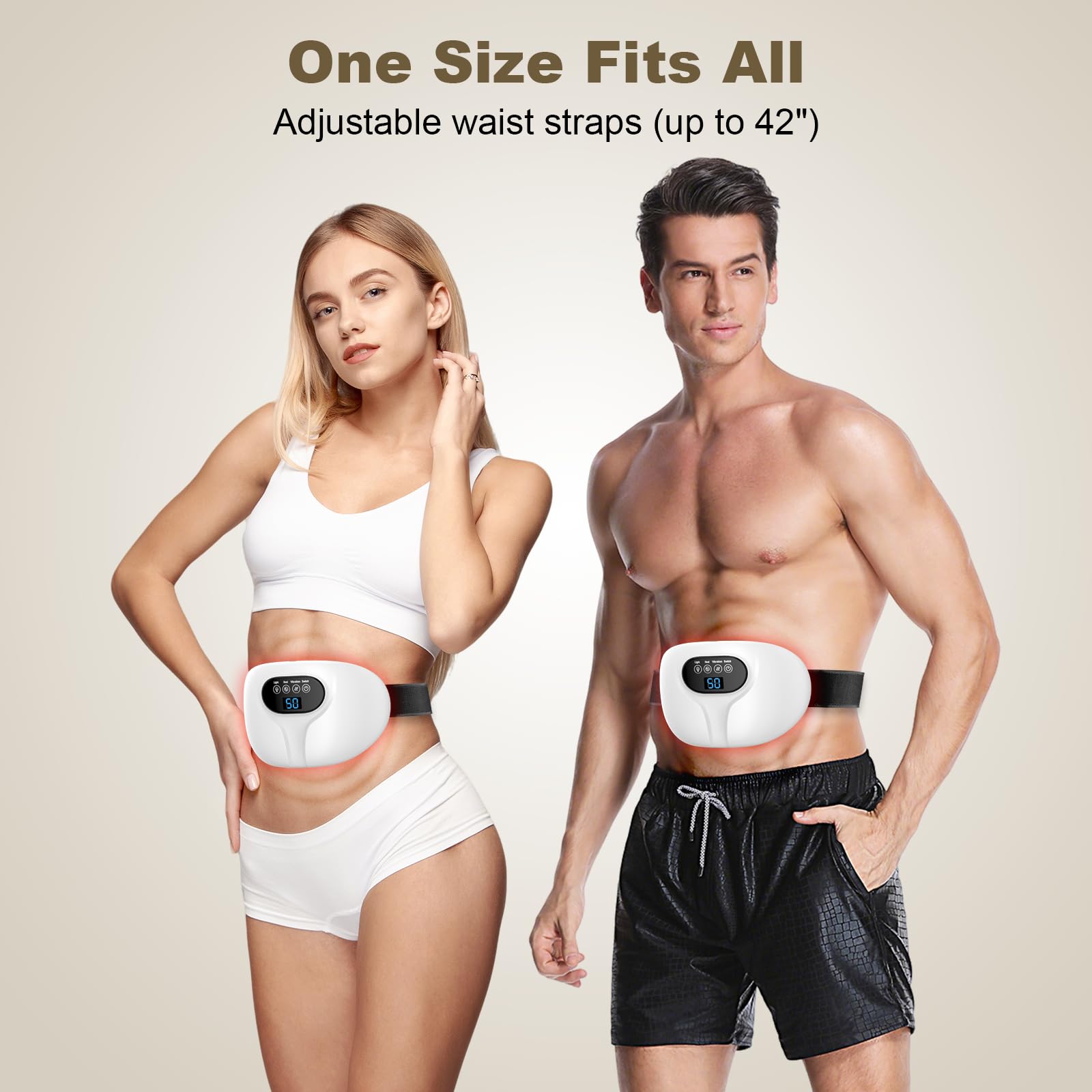 Relassy rechargeable belly massager provides cordless operation anywhere.