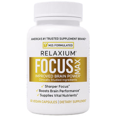 Relaxium FocusMax bottle front shows a trusted brain health supplement for daily focus.