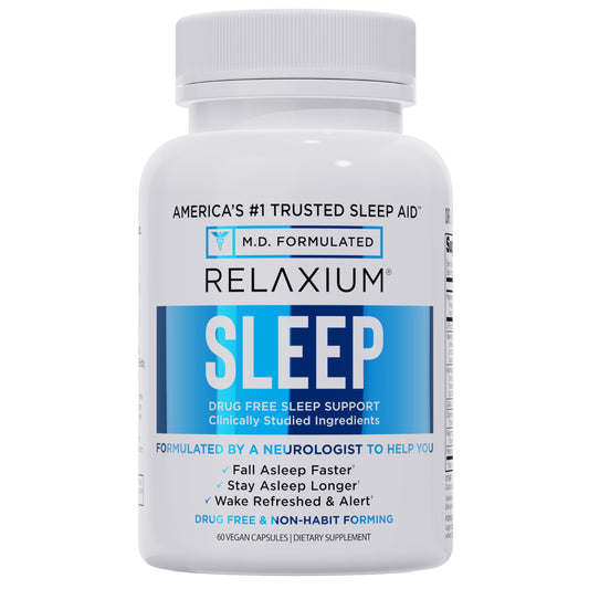 Relaxium Sleep Aid bottle front showing packaging for easier sleep onset.