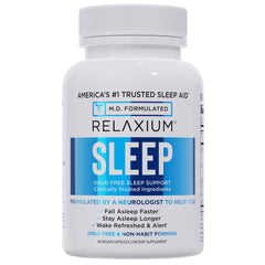 Relaxium Sleep Aid bottle front showing packaging for easier sleep onset.