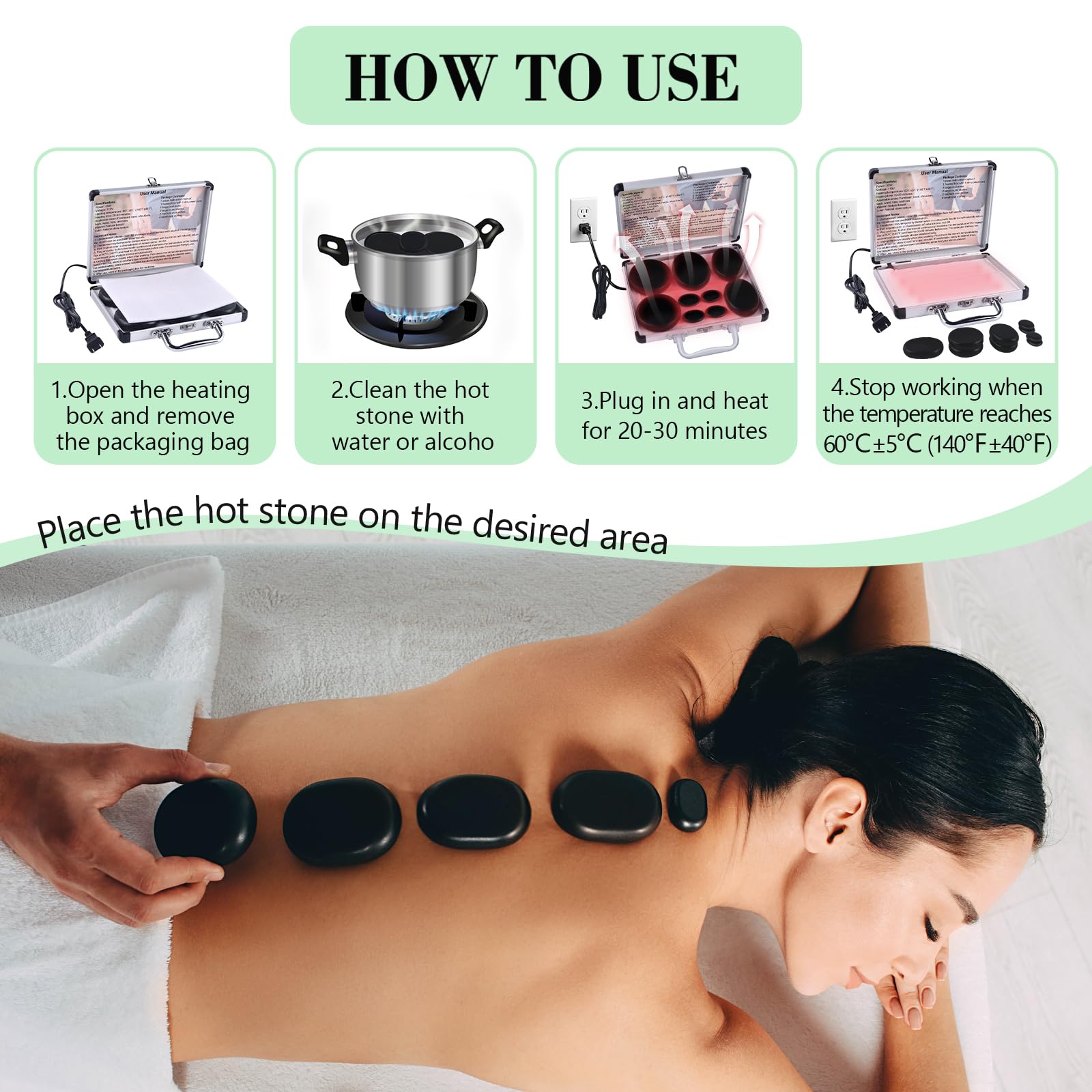 Portable massage stones kit ready for home, office or travel use