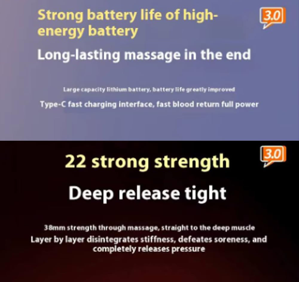ReleifX 2000mAh battery lasts up to 2.5 hours per charge.
