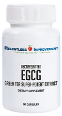 Relentless Improvement EGCG green tea extract bottle front highlighting high potency formulation for daily wellness.