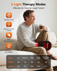 RELEXNOW cordless red light glove side view highlights palm and finger reach for targeted therapy