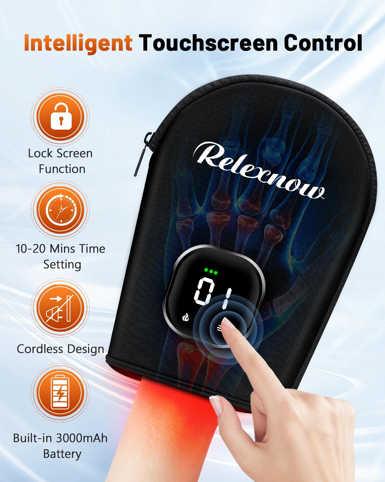 RELEXNOW zipper detail demonstrates easy wear and adjustable fit for hands