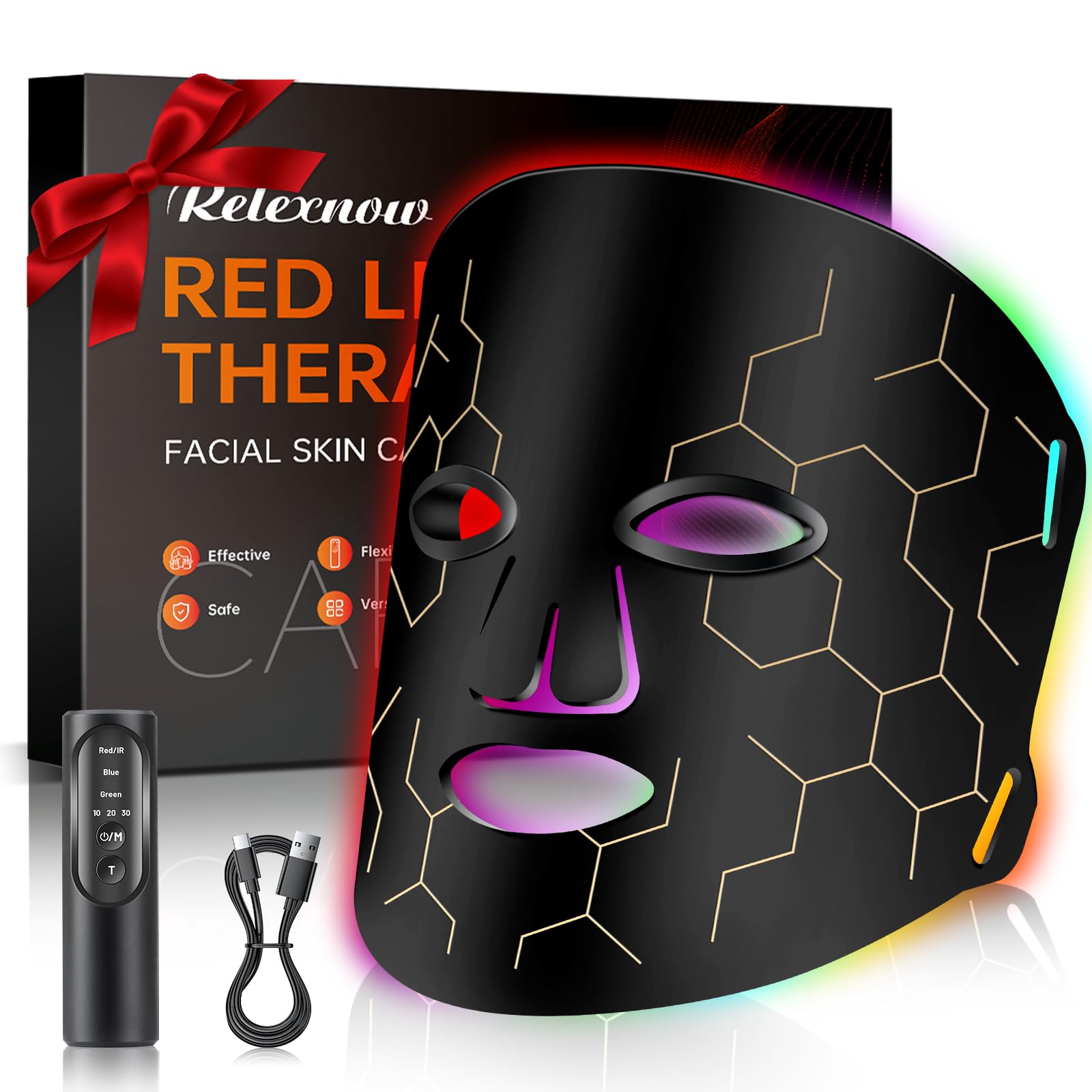 RELEXNOW face mask close-up LED array for even light therapy effects.