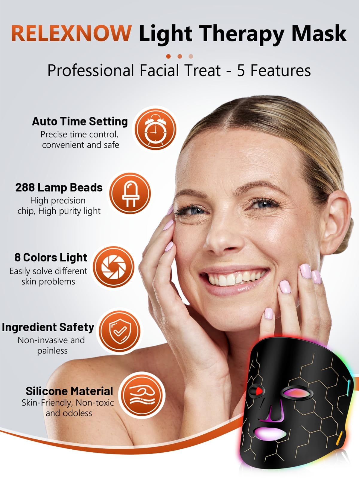 RELEXNOW wearing the mask on-model demonstrates portable skincare in action.