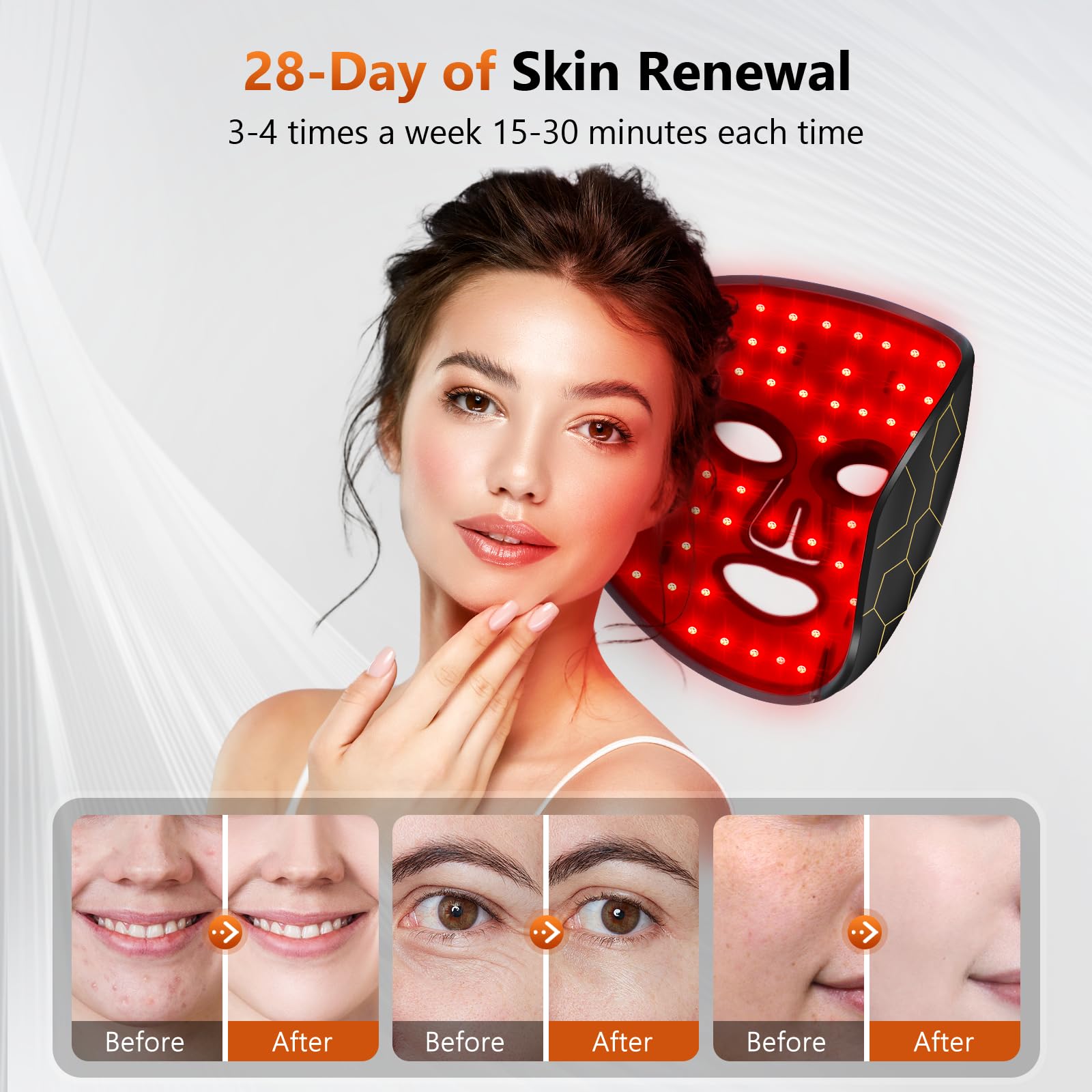RELEXNOW LED face mask beads close-up emphasizes dense illumination for potential skin benefits.