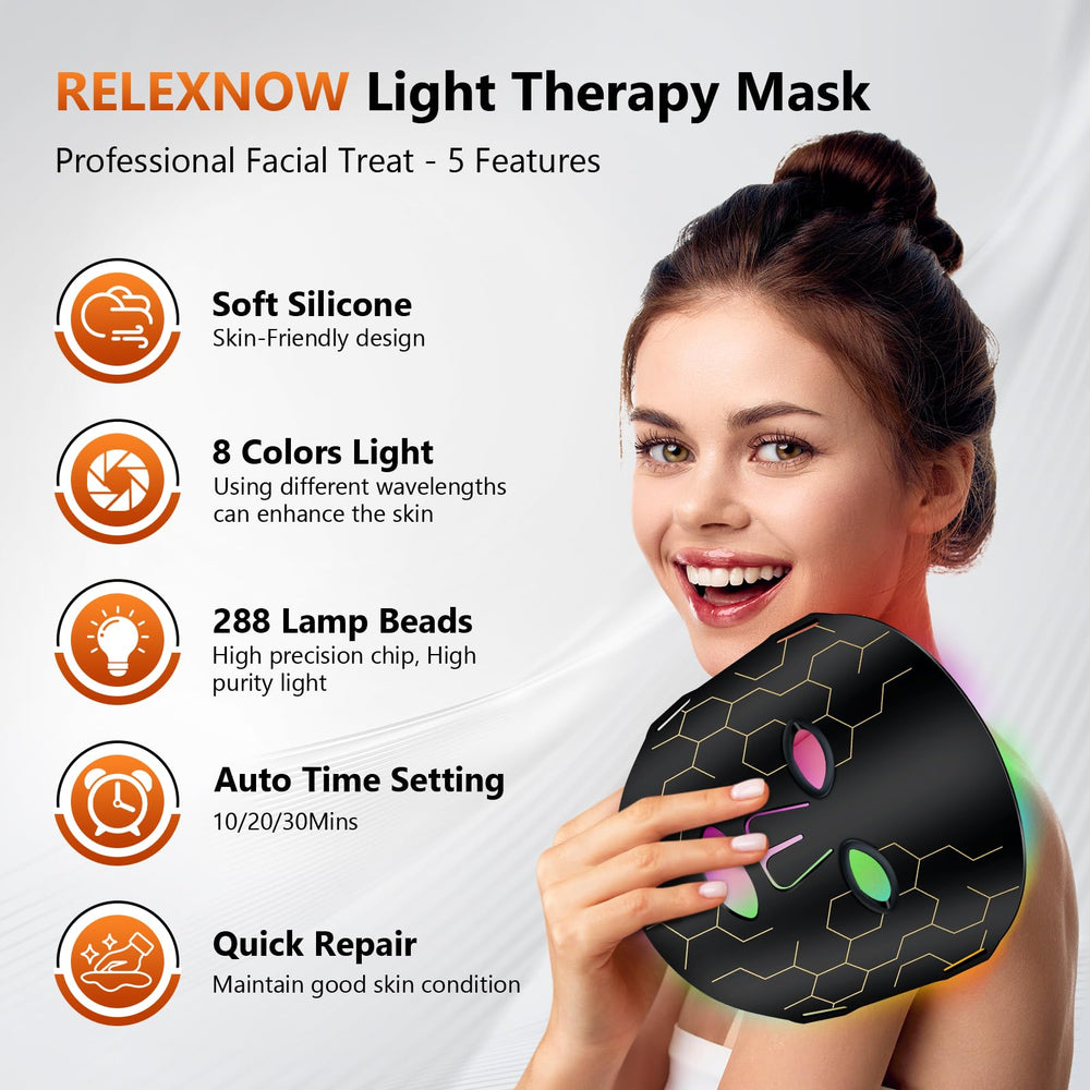 RELEXNOW LED face mask eye-area silicone detail supports a snug, gentle fit.