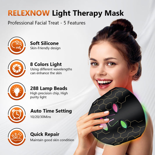 RELEXNOW LED face mask eye-area silicone detail supports a snug, gentle fit.
