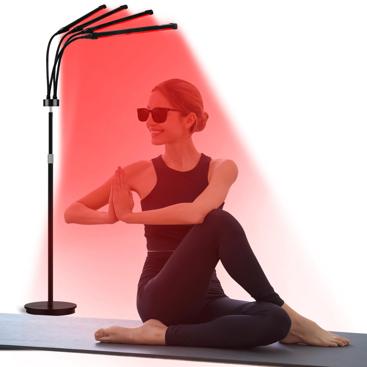 Relhafethy floor red light lamp with four heads and 360° neck for versatile home positioning.