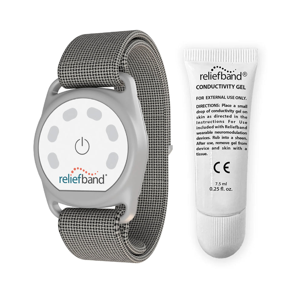 Reliefband New Sport worn on the wrist for travel nausea relief.