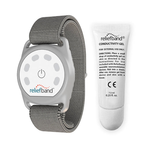 Reliefband New Sport worn on the wrist for travel nausea relief.