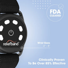 Reliefband Sport charging with USB cable for long battery life.