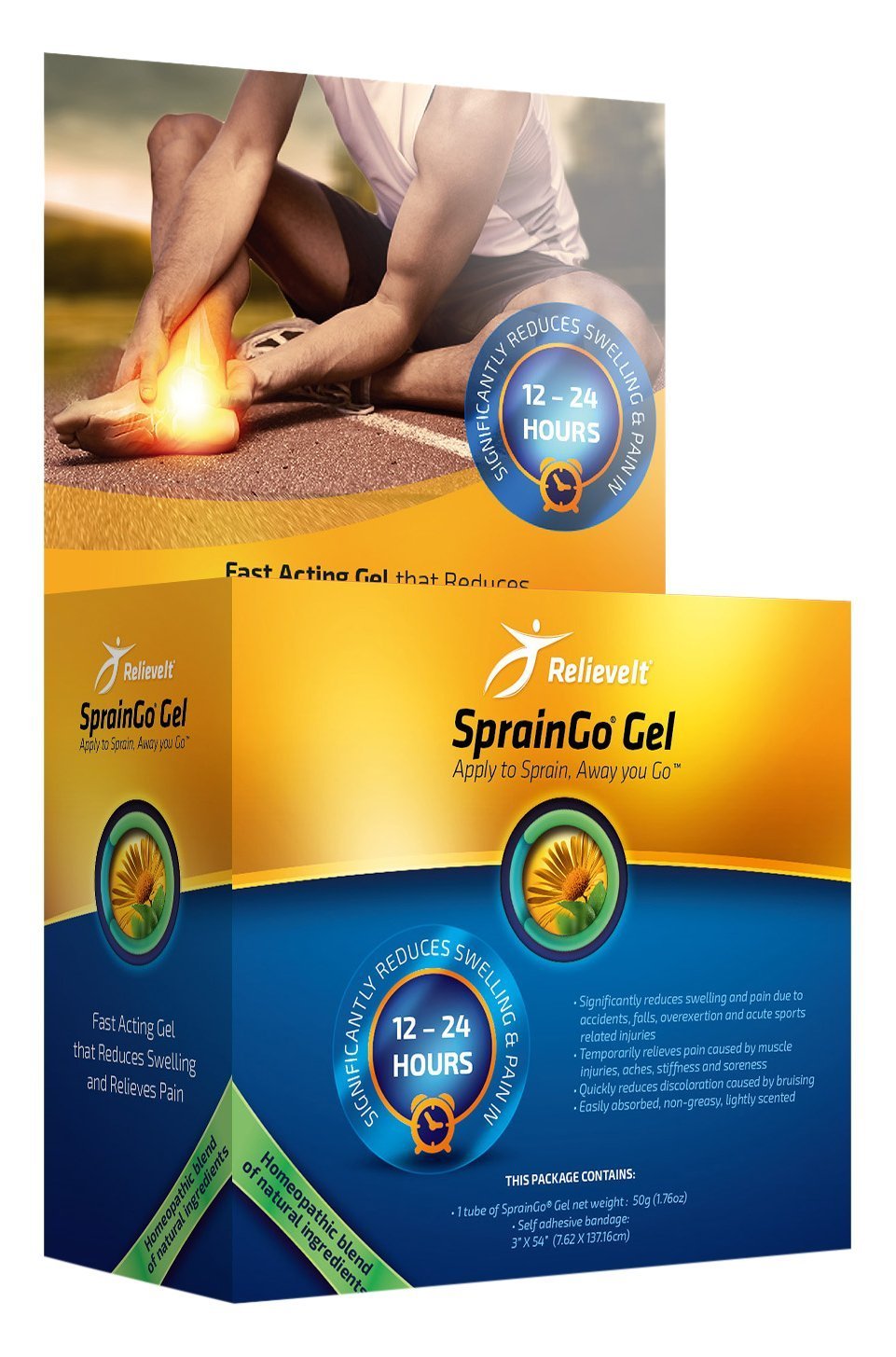 Relieveit Spraingo Gel bottle pour for quick topical relief.